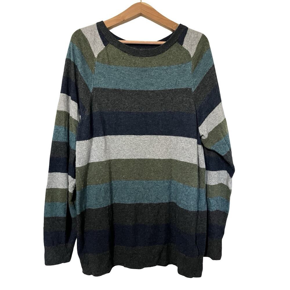 Kavu Mens‎ Atkinson Stripe Wool Alpaca Sweater Size L Blue Spruce Outdoor Cabin